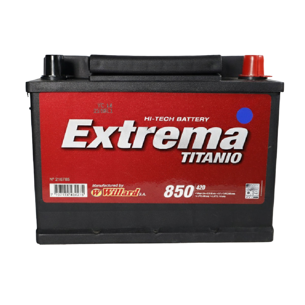 Batería Willard Extrema Titanio 850 / Caja 24/ Polaridad Izquierda